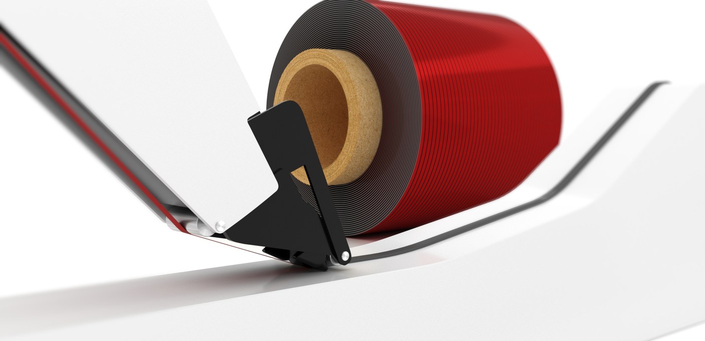 Release liner separated from a narrow VHB tape roll at the slitting blade